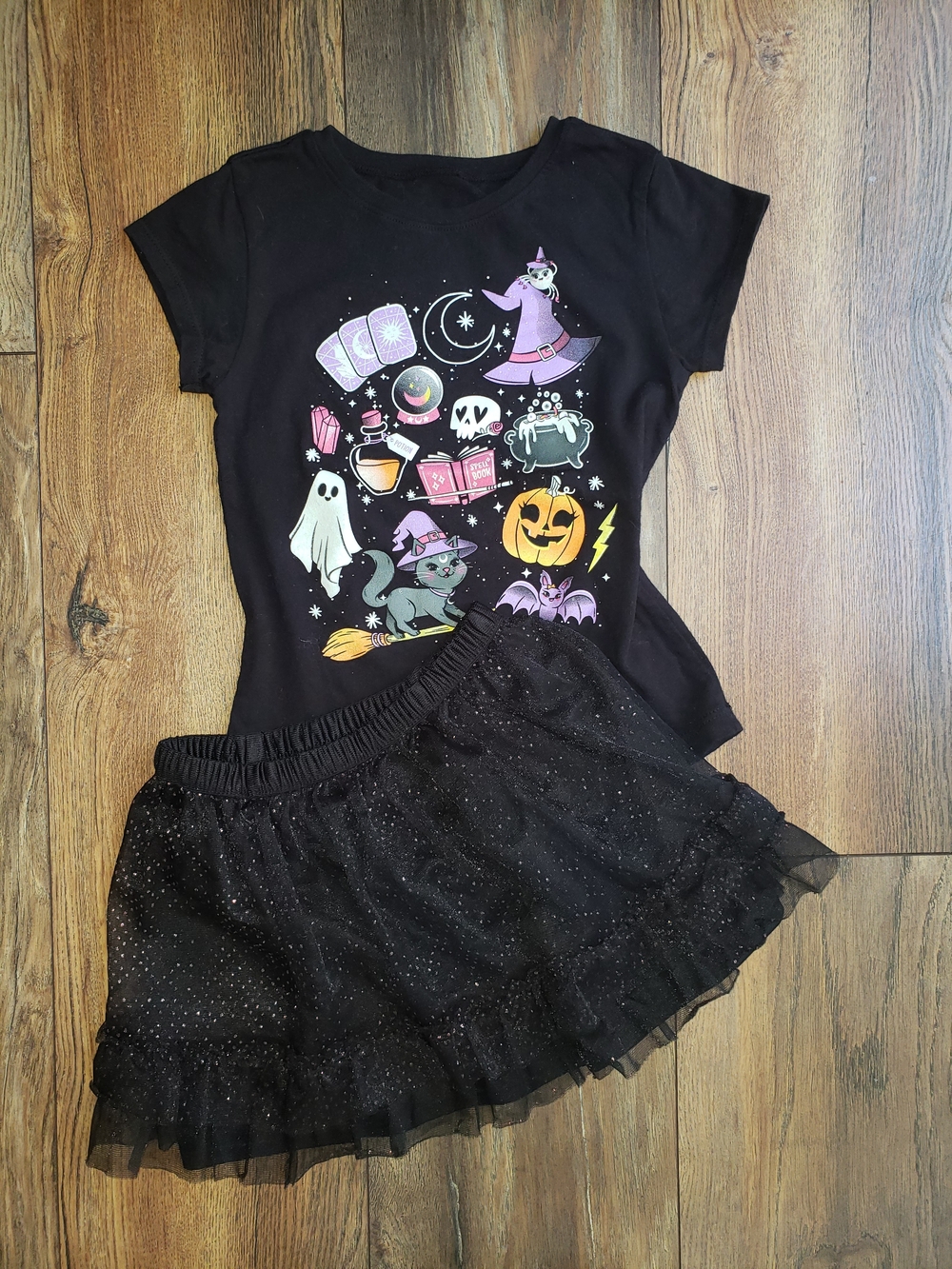 Kids Black Halloween Witch Costume Tee & Tutu Set Sz 5